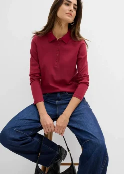 bonprix Nachhaltigere Materialien|Shirts & Tops^Poloshirt aus schwerer Bio-Baumwolle pflaumenrot