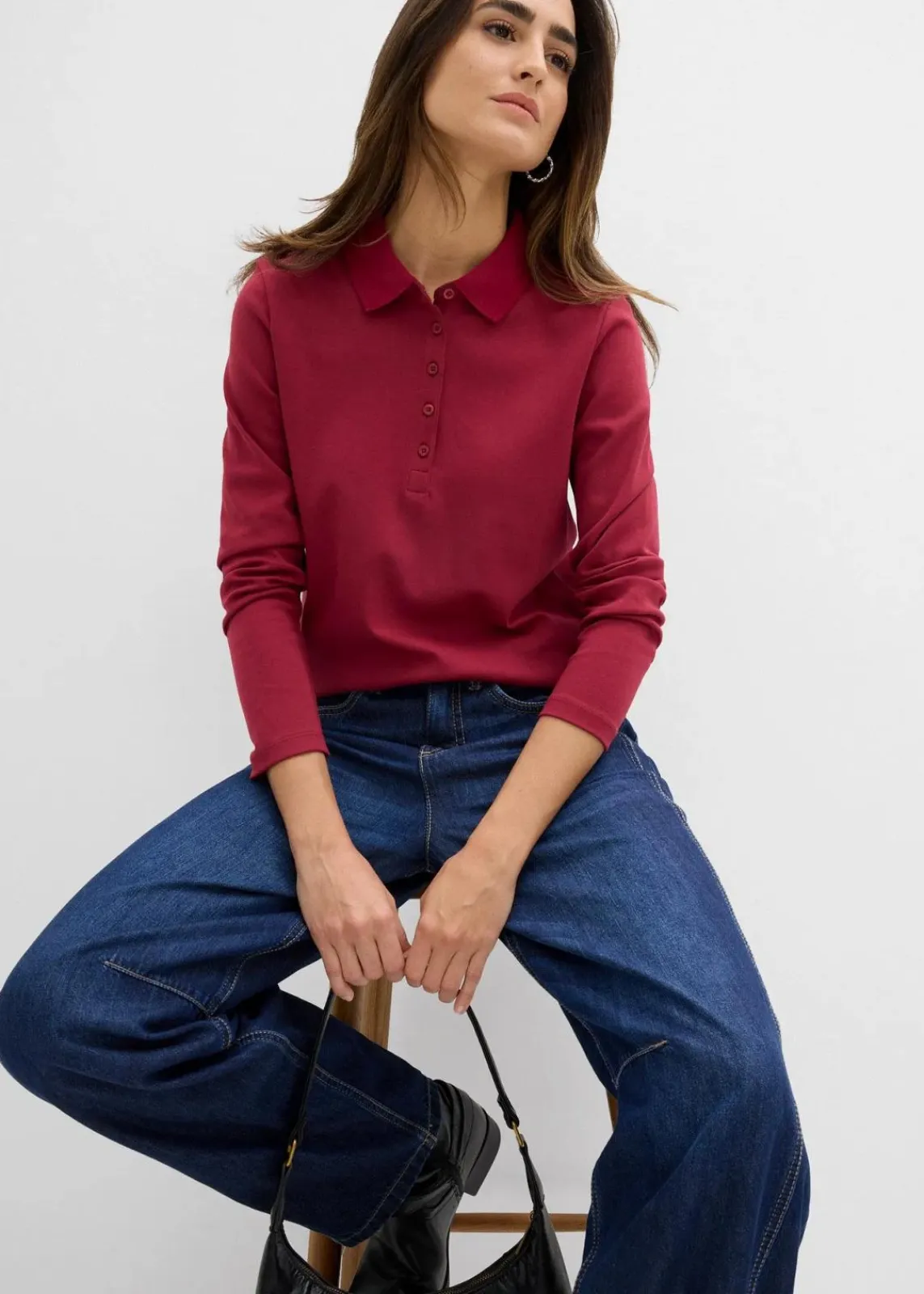 bonprix Nachhaltigere Materialien|Shirts & Tops^Poloshirt aus schwerer Bio-Baumwolle pflaumenrot