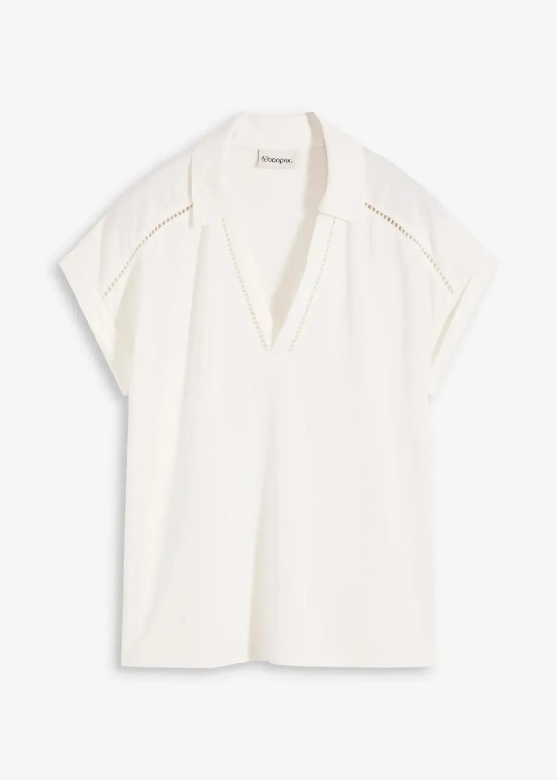 bonprix Shirts & Tops^Poloshirt aus Viskose- Pique mit Spitzeneinsatz wollweiß