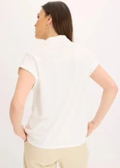 bonprix Shirts & Tops^Poloshirt aus Viskose- Pique mit Spitzeneinsatz wollweiß