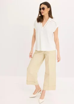 bonprix Shirts & Tops^Poloshirt aus Viskose- Pique mit Spitzeneinsatz wollweiß