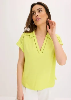 bonprix Shirts & Tops^Poloshirt aus Viskose- Pique mit Spitzeneinsatz zitrusgelb