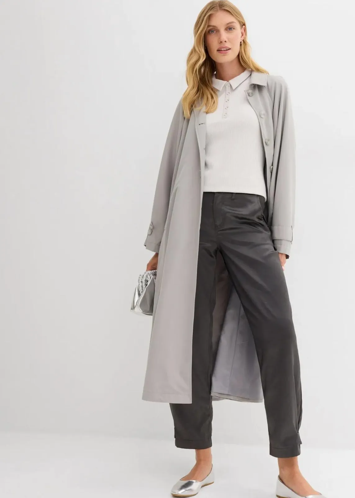bonprix Shirts & Tops^Poloshirt aus Viskose-Mix silber meliert