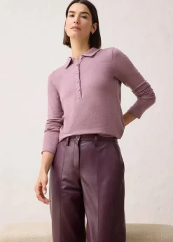 bonprix Shirts & Tops^Poloshirt mit Woll-Anteil matt violett