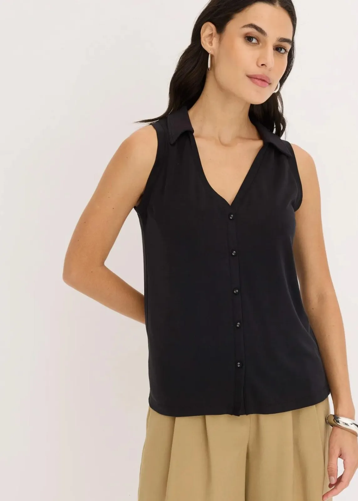 bonprix Shirts & Tops^Polotop aus Viskose-Piqué schwarz