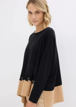 bonprix Pullover & Strickjacken|Strickmode^Poncho Feinstrickpullover schwarz/cappuccino
