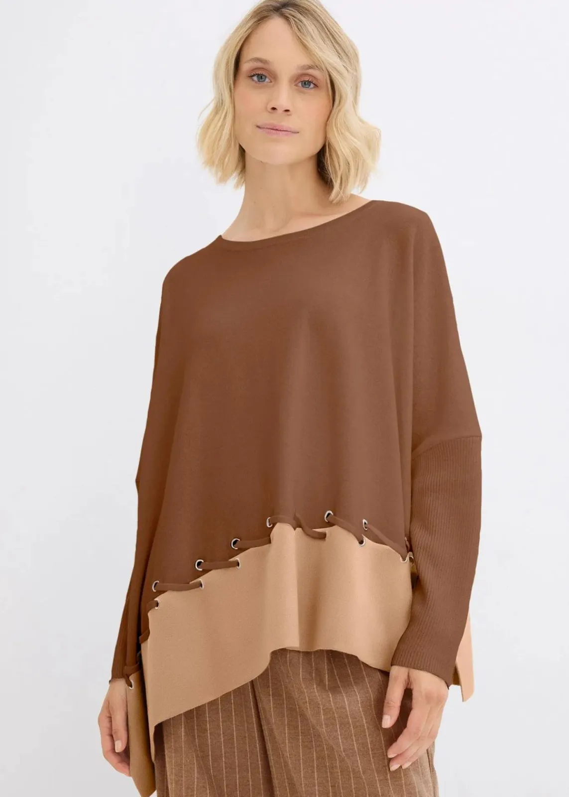 bonprix Bekleidung·Umstandsmode|Bekleidung·Jeans^Poncho Feinstrickpullover pimentbraun/cappuccino