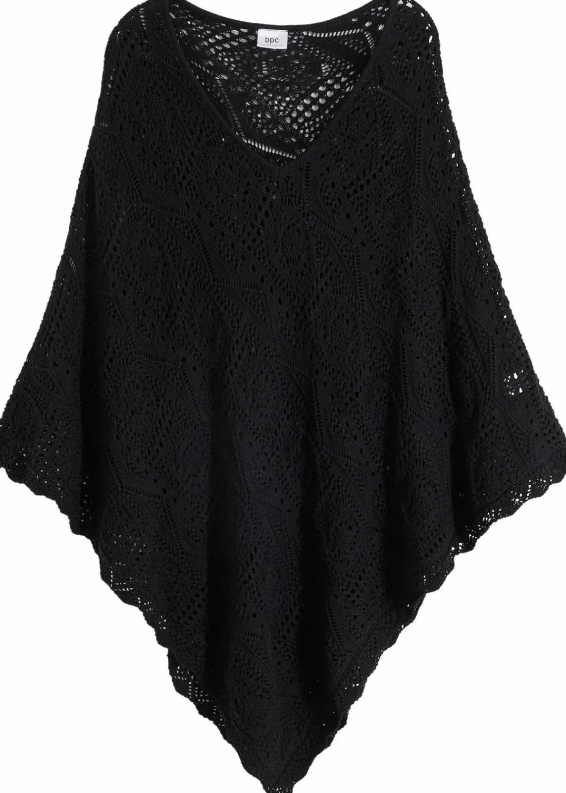 bonprix Ponchos|Schuhe & Accessoires In Spezialgrößen·Tücher & Ponchos^Poncho in Häkeloptik schwarz