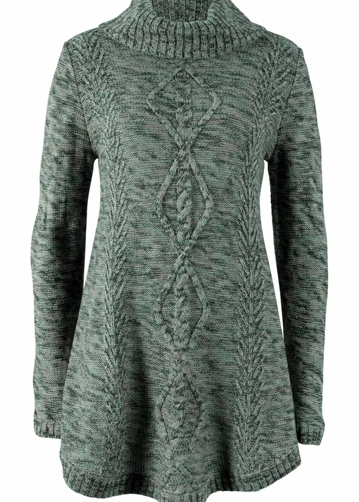 bonprix Strickmode|Pullover & Strickjacken^Poncho-Longpullover, Langarm tiefgrün meliert