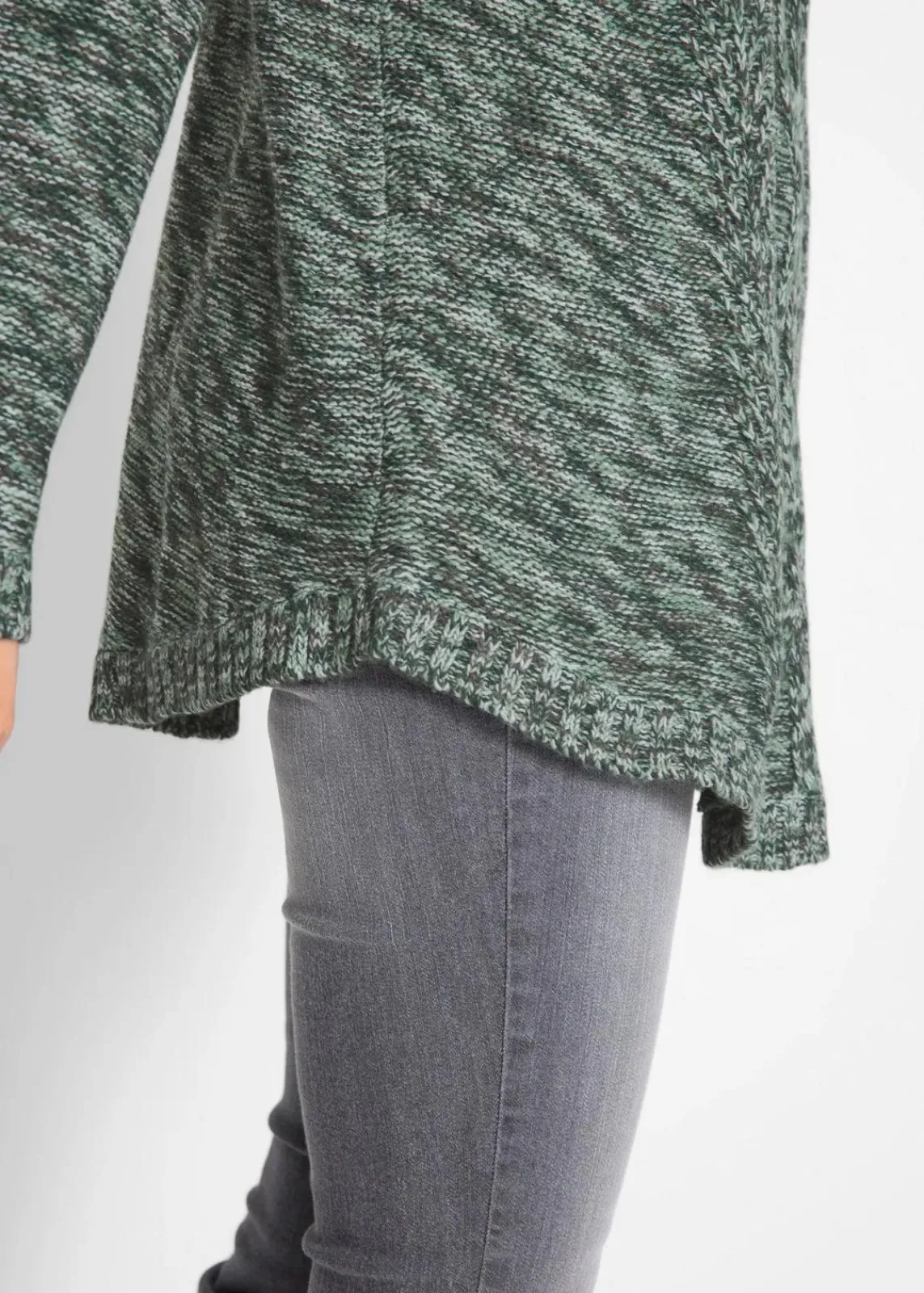 bonprix Strickmode|Pullover & Strickjacken^Poncho-Longpullover, Langarm tiefgrün meliert