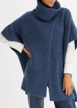 bonprix Pullover & Strickjacken|Strickmode^Poncho-Pullover mit Wollanteil anthrazit