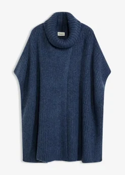 bonprix Ponchos|Schuhe & Accessoires In Spezialgrößen·Tücher & Ponchos^Poncho-Pullover mit Wollanteil indigo