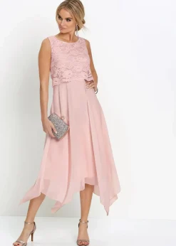bonprix Kleider|Festliche Mode^Premium Chiffonkleid mit Spitze zartrosa
