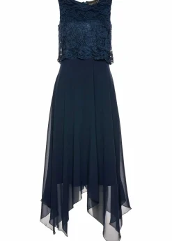 bonprix Kleider|Festliche Mode^Premium Chiffonkleid mit Spitze dunkelblau