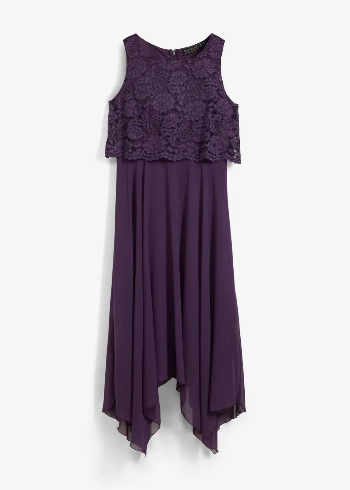 bonprix Kleider|Festliche Mode^Premium Chiffonkleid mit Spitze dunkellila