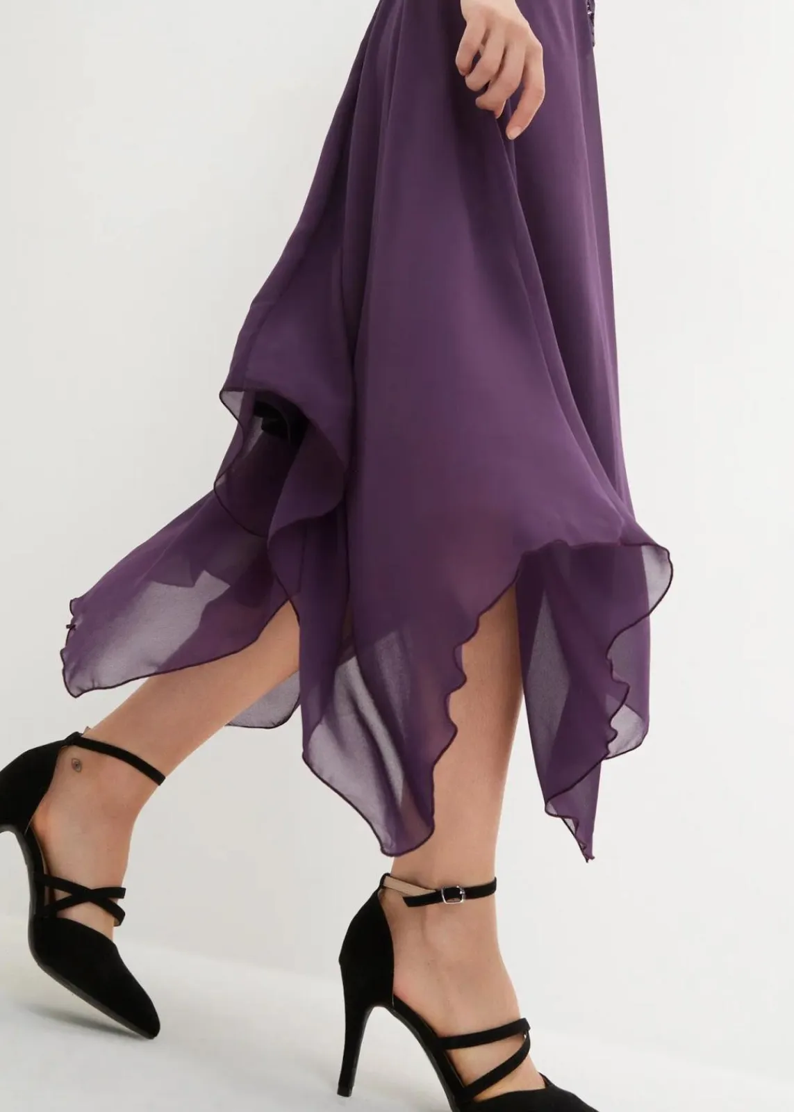 bonprix Kleider|Festliche Mode^Premium Chiffonkleid mit Spitze dunkellila