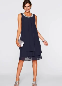 bonprix Bekleidung·Pullover & Strickjacken|Festliche Mode^Premium Kleid mit Applikation dunkelblau