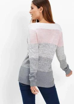 bonprix Bekleidung·Umstandsmode|Bekleidung·Jeans^Premium Pullover mit Cashmere-Anteil zartrosa/grau meliert gestreift