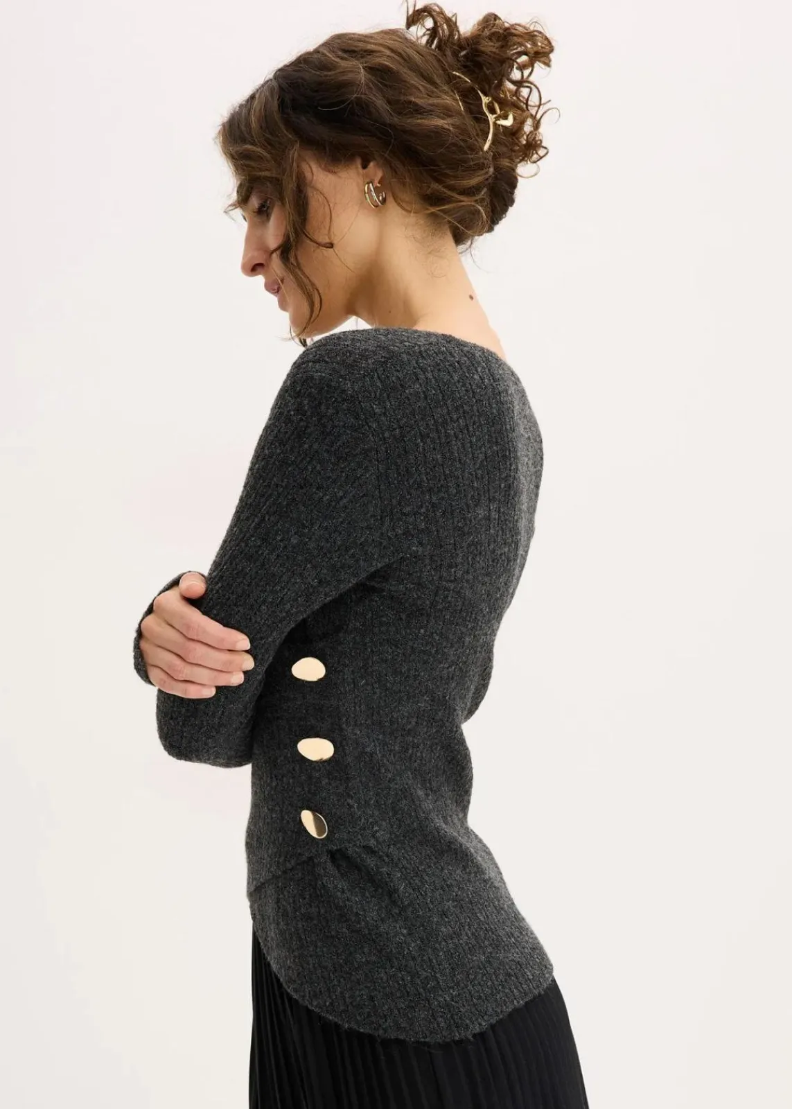 bonprix Bekleidung·Umstandsmode|Strickmode^Pullover anthrazit meliert