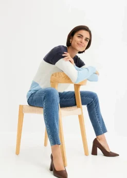 bonprix Bekleidung·Umstandsmode|Pullover & Strickjacken^Pullover wollweiß/dunkelblau/topazblau gestreift