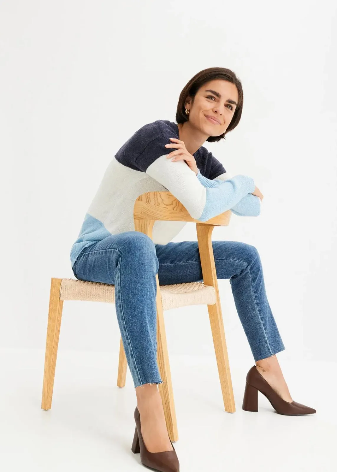 bonprix Bekleidung·Umstandsmode|Pullover & Strickjacken^Pullover wollweiß/dunkelblau/topazblau gestreift