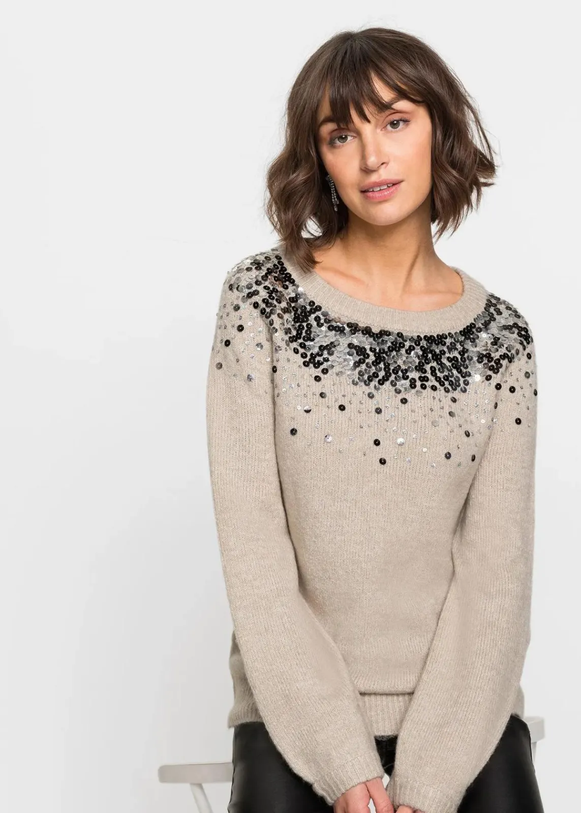 bonprix Bekleidung·Umstandsmode|Strickmode^Pullover beige meliert