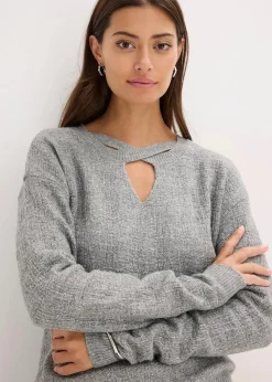 bonprix Pullover & Strickjacken|Strickmode^Pullover grau/silber meliert