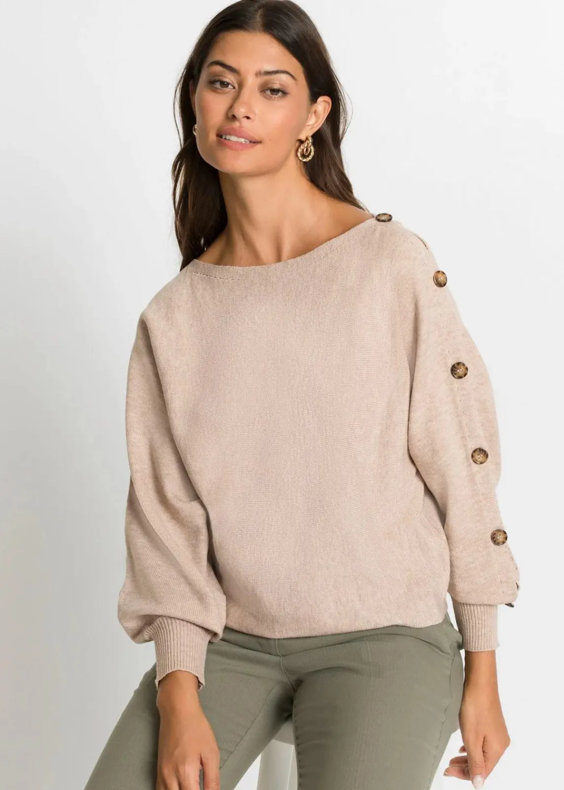 bonprix Bekleidung·Umstandsmode|Strickmode^Pullover mandelbeige meliert