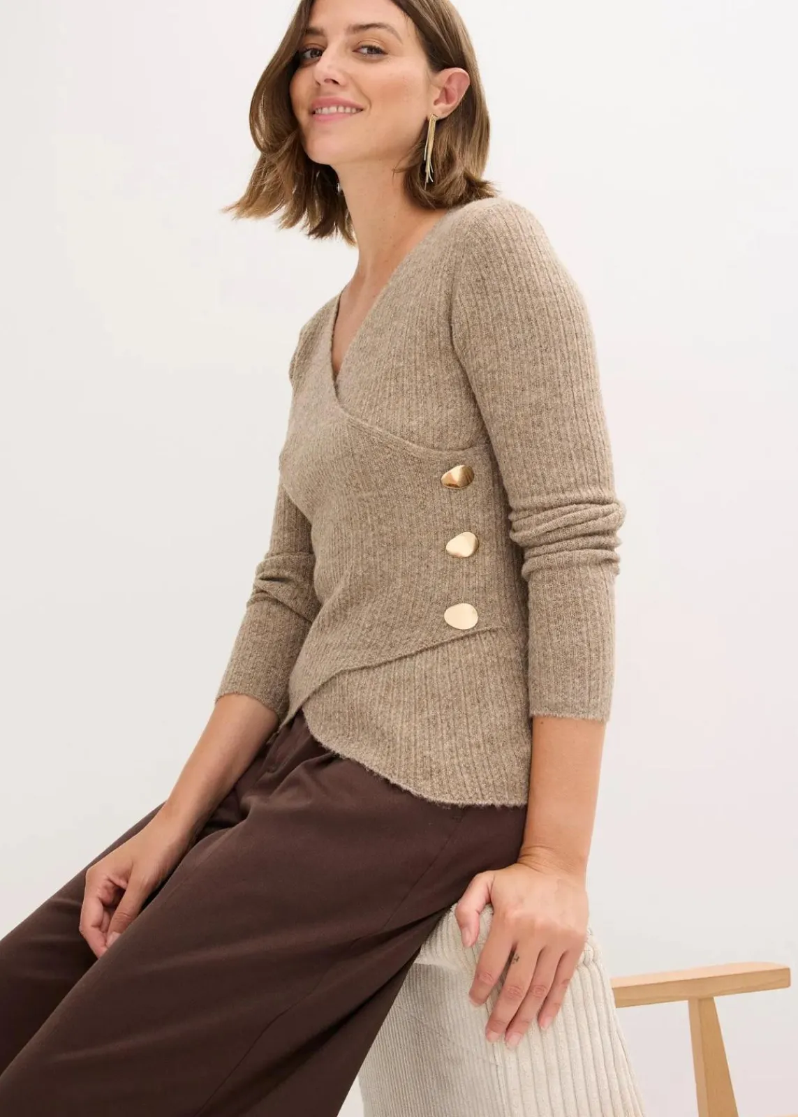 bonprix Bekleidung·Umstandsmode|Strickmode^Pullover hellbraun meliert