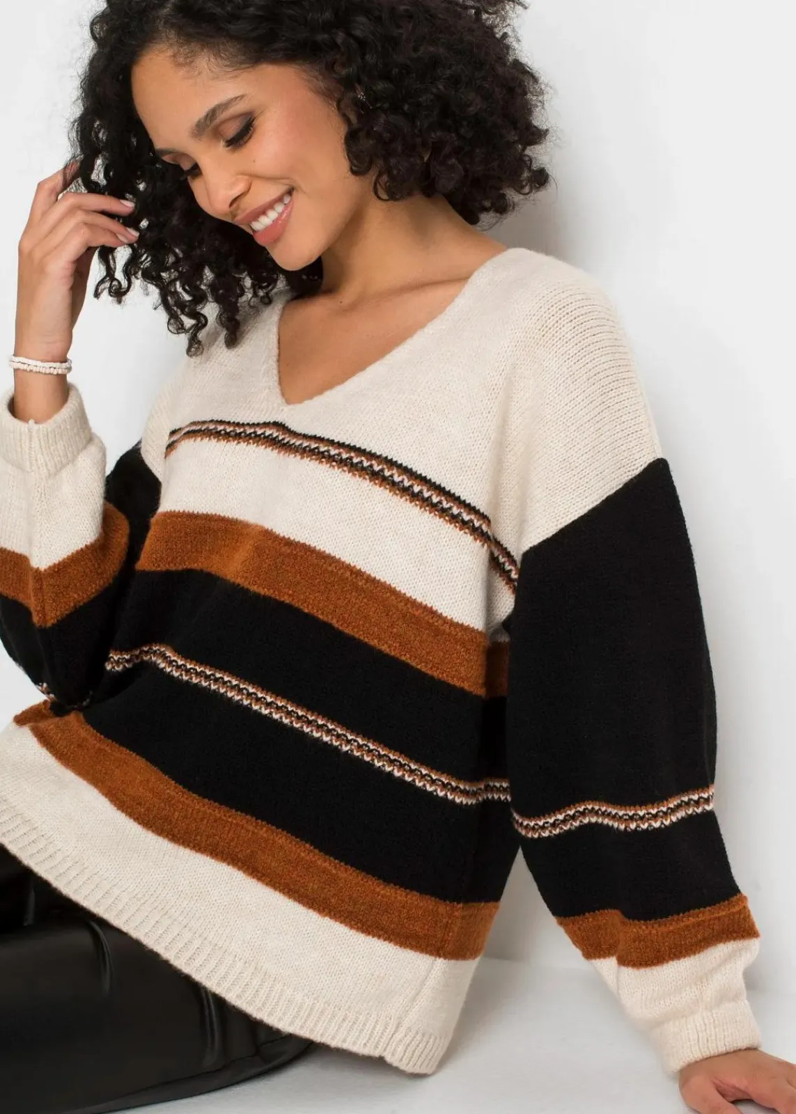 bonprix Bekleidung·Umstandsmode|Bekleidung·Jeans^Pullover creme/braun quer gestreift
