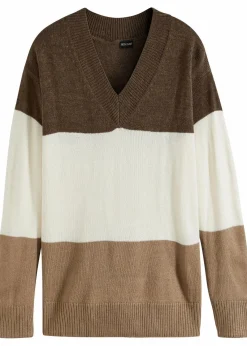 bonprix Bekleidung·Umstandsmode|Pullover & Strickjacken^Pullover taupe/weiß/braun gestreift