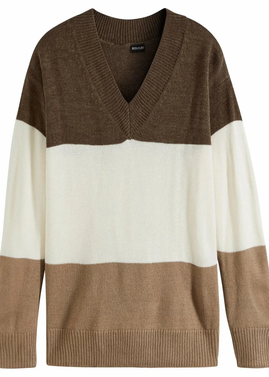 bonprix Bekleidung·Umstandsmode|Pullover & Strickjacken^Pullover taupe/weiß/braun gestreift
