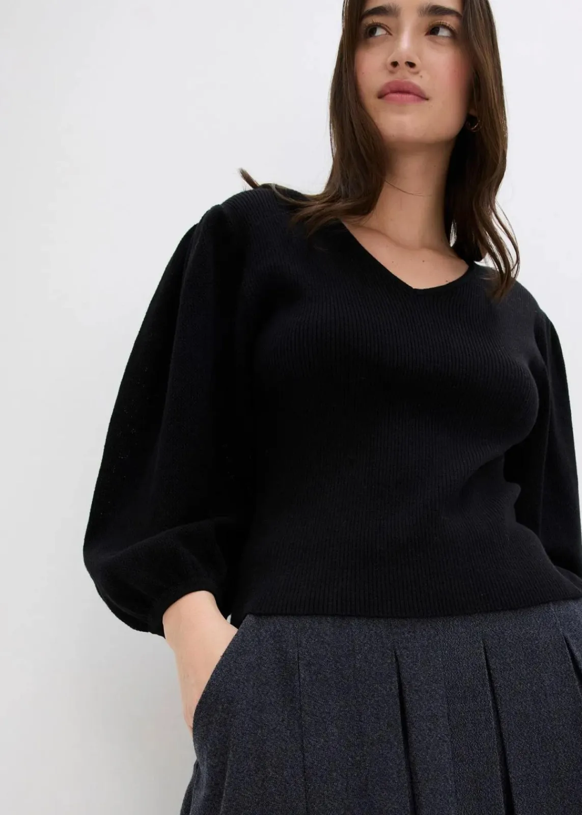 bonprix Bekleidung·Umstandsmode|Strickmode^Pullover aus Baumwolle schwarz