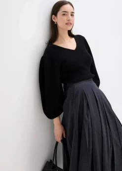 bonprix Bekleidung·Umstandsmode|Strickmode^Pullover aus Baumwolle schwarz