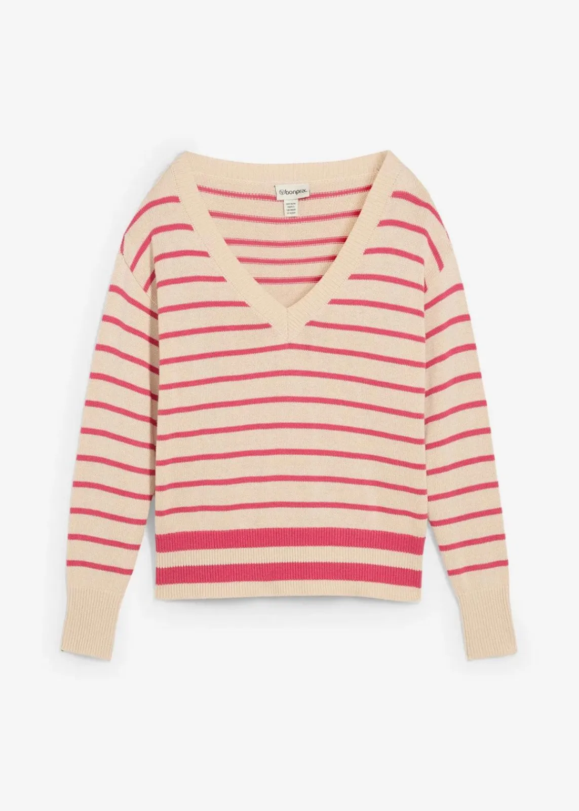 bonprix Bekleidung·Umstandsmode|Bekleidung·Jeans^Pullover aus Baumwollmix mediumpink/kieselbeige gestreift