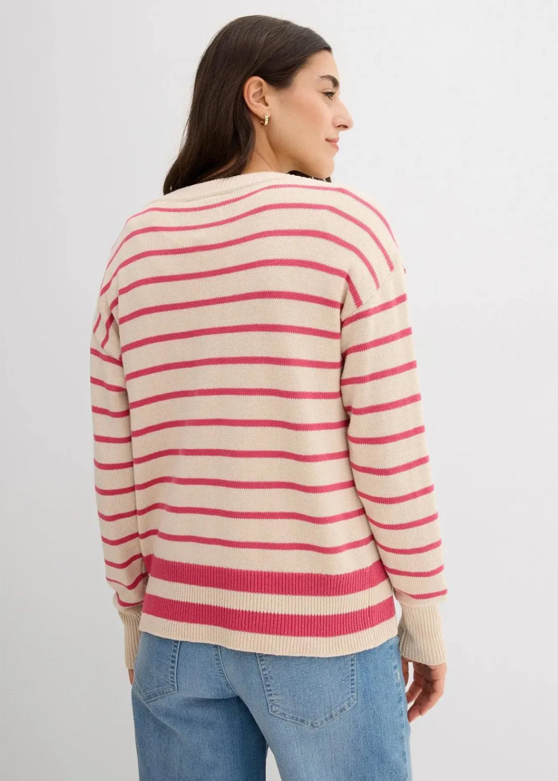 bonprix Bekleidung·Umstandsmode|Bekleidung·Jeans^Pullover aus Baumwollmix mediumpink/kieselbeige gestreift