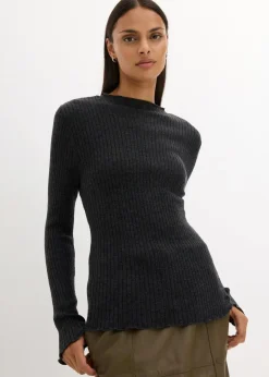 bonprix Bekleidung·Umstandsmode|Premium^Pullover aus superfeiner Merinowolle dunkelgrau meliert
