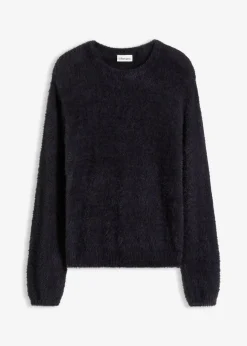 bonprix Pullover & Strickjacken|Strickmode^Pullover in Plüsch-Optik schwarz