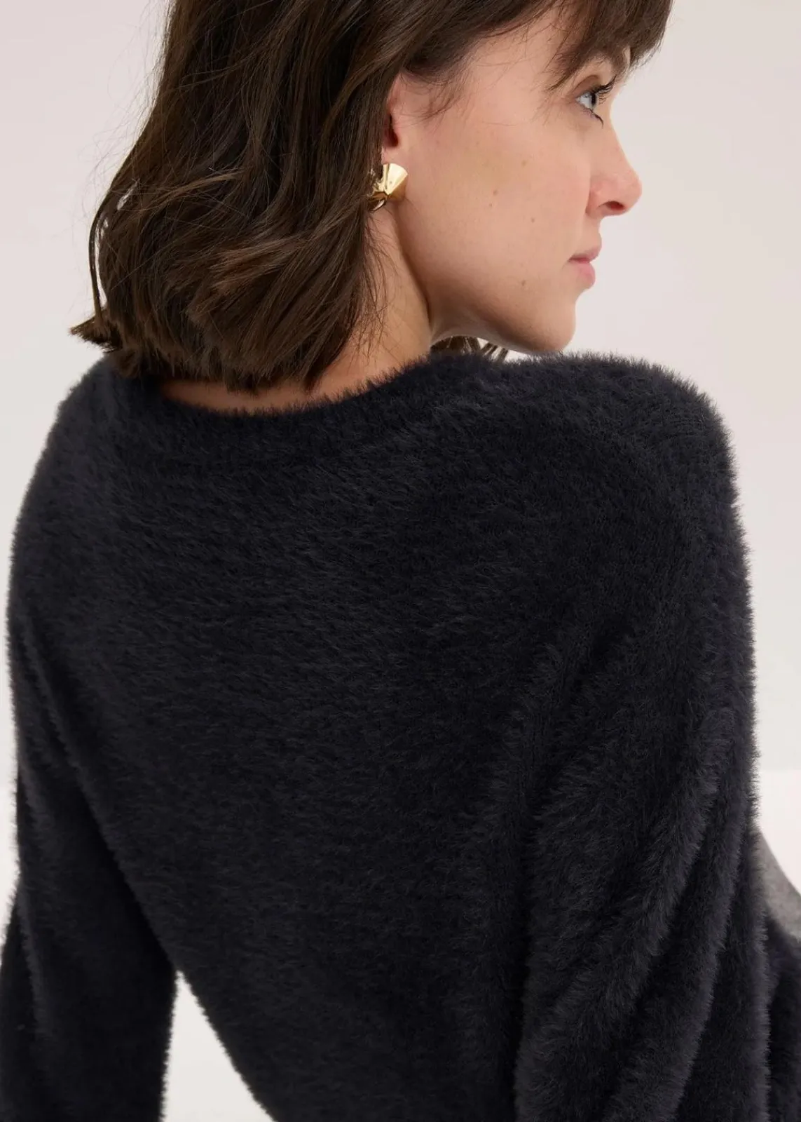bonprix Pullover & Strickjacken|Strickmode^Pullover in Plüsch-Optik schwarz