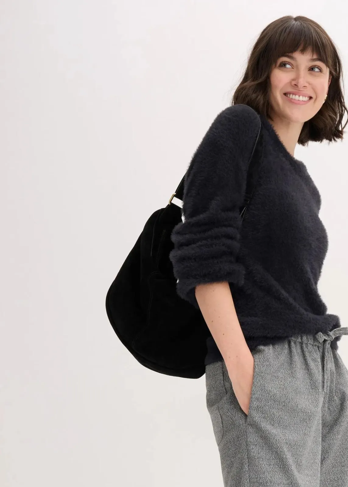 bonprix Pullover & Strickjacken|Strickmode^Pullover in Plüsch-Optik schwarz
