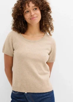 bonprix Nachhaltigere Materialien|Pullover & Strickjacken^Pullover, Kurzarm beige meliert