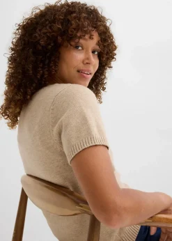 bonprix Nachhaltigere Materialien|Pullover & Strickjacken^Pullover, Kurzarm beige meliert