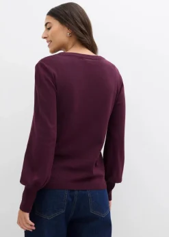 bonprix Bekleidung·Jeans|Pullover & Strickjacken^Pullover mit Ballon-Ärmel weinrot