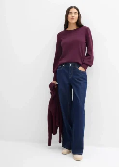 bonprix Bekleidung·Jeans|Pullover & Strickjacken^Pullover mit Ballon-Ärmel weinrot