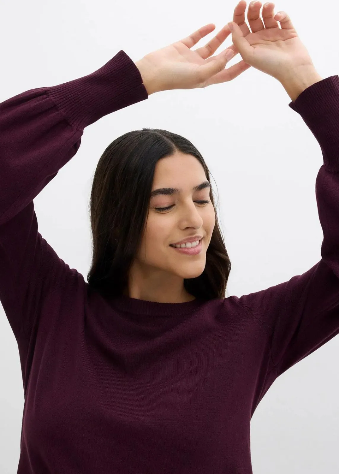 bonprix Bekleidung·Jeans|Pullover & Strickjacken^Pullover mit Ballon-Ärmel weinrot