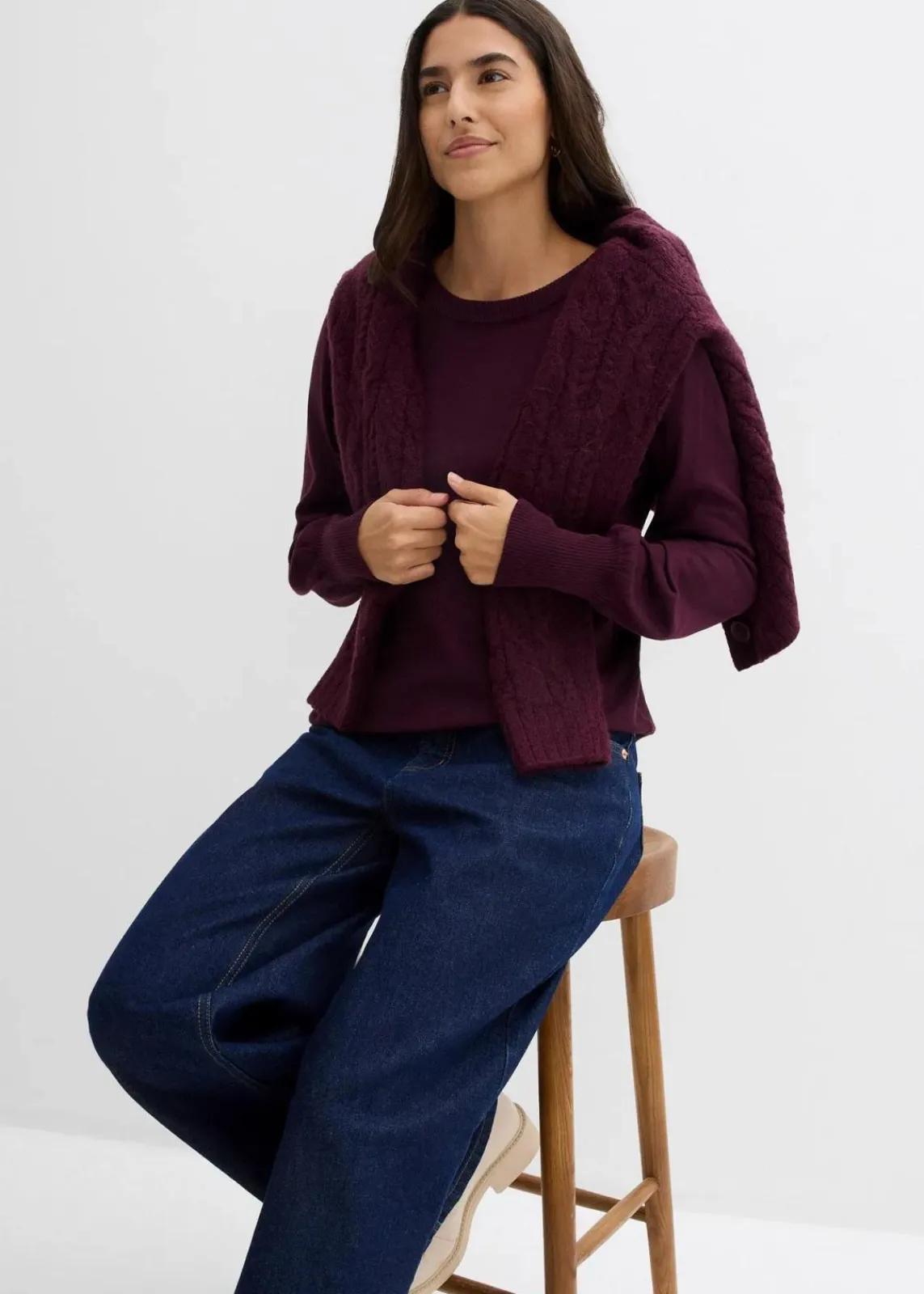 bonprix Bekleidung·Jeans|Pullover & Strickjacken^Pullover mit Ballon-Ärmel weinrot
