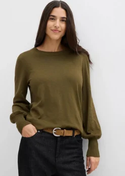 bonprix Strickmode|Pullover & Strickjacken^Pullover mit Ballon-Ärmel erdoliv