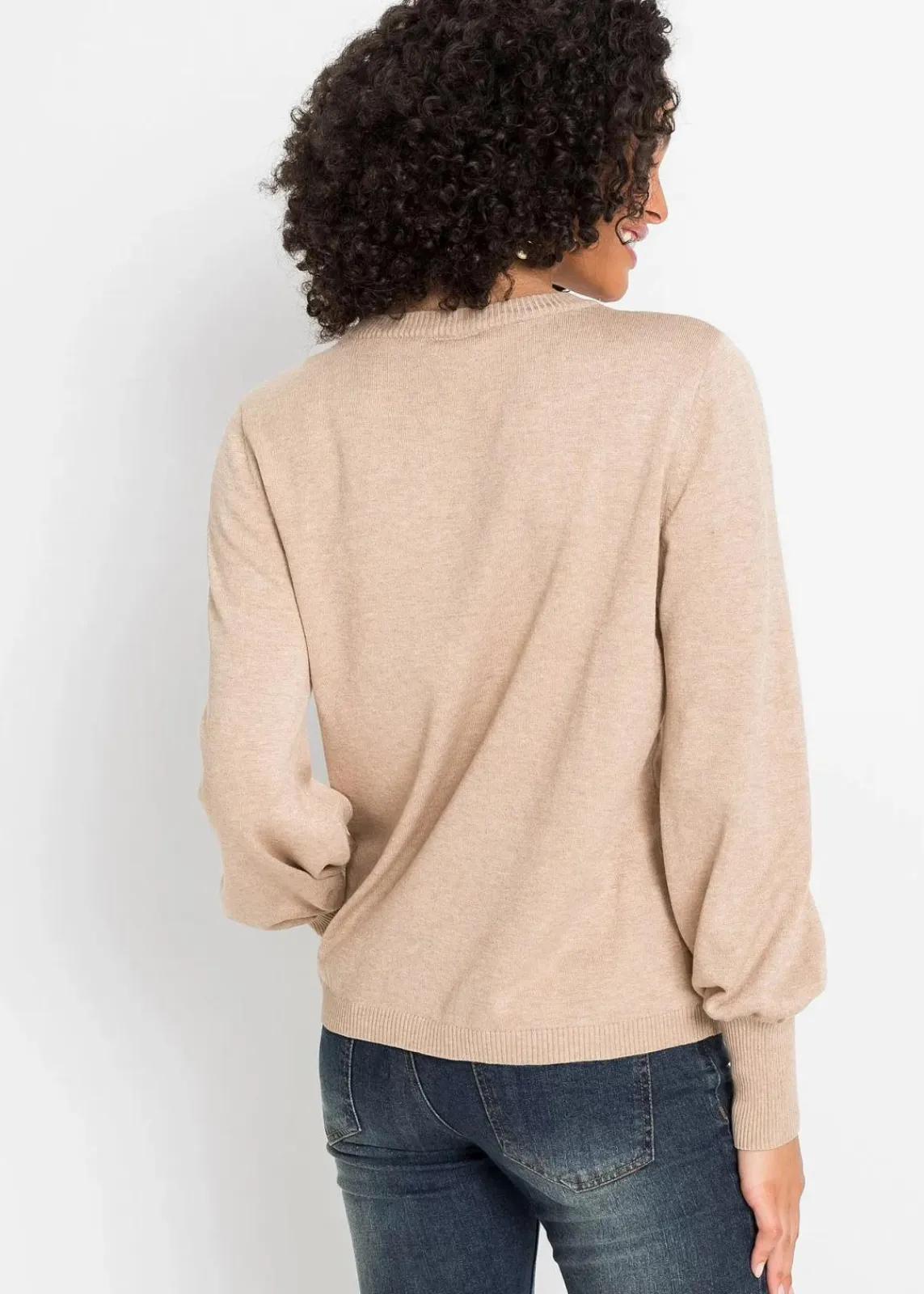 bonprix Bekleidung·Jeans|Pullover & Strickjacken^Pullover mit Ballon-Ärmel beige meliert