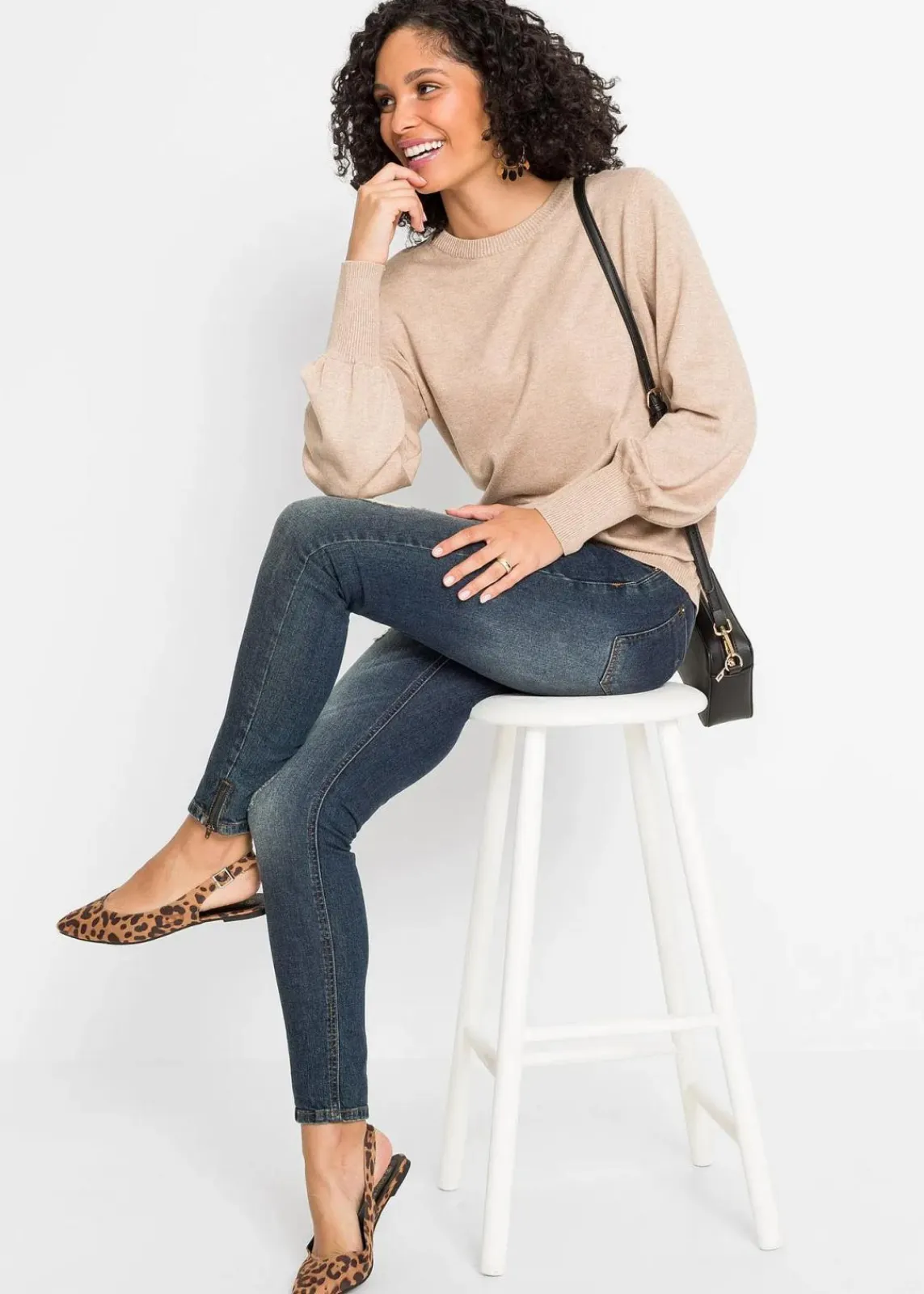 bonprix Bekleidung·Jeans|Pullover & Strickjacken^Pullover mit Ballon-Ärmel beige meliert