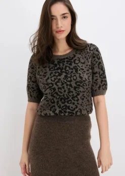 bonprix Strickmode|Pullover & Strickjacken^Pullover mit Ballonärmeln braun leo